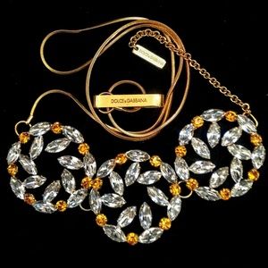 Dolce & Gabbana Clear & Amber Rhinestone Crystal Wheel Snake Chain Belt 37"